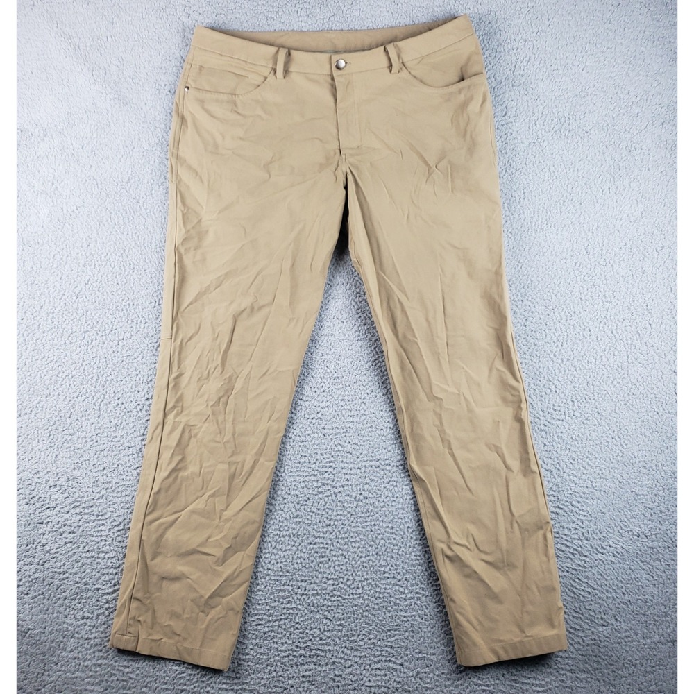 Lululemon Commission Pants Mens 38 (38x33)‎ Tan Black Stretch Activewear